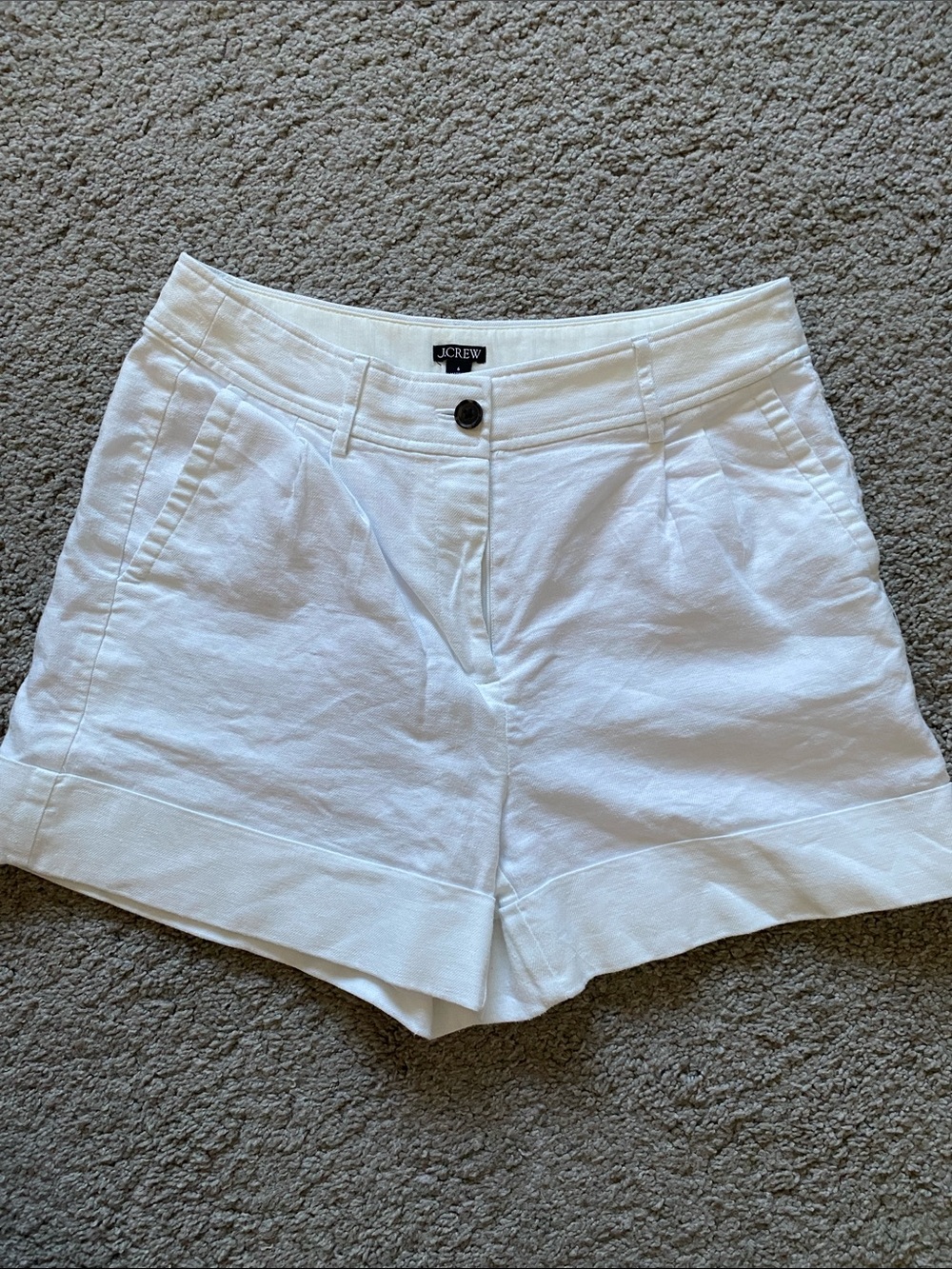 J. Crew White Linen-Blend High-Rise Cuffed Women's Shorts
